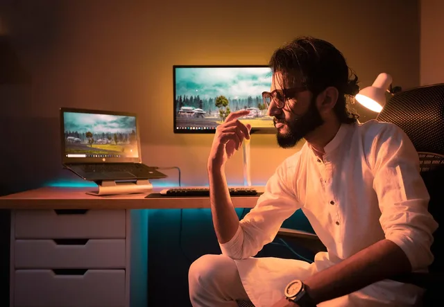 male, office, room, desk, clean, design, work, minimalist, modern, monitor, laptop, setup, workspace, style, white, tech, futuristic, computer, setup, setup, setup, setup, setup, tech, tech, tech, tech. Device setup and onboarding